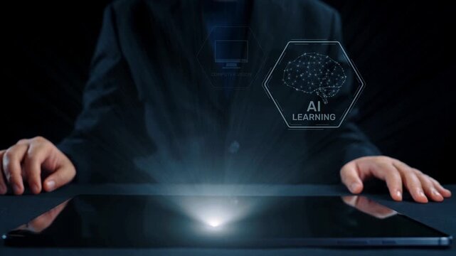 AI learning system involves deep learning, supervised machine learning, and natural language processing. AI learning diagram shows how AI advances learn in automation and data processing. Elide