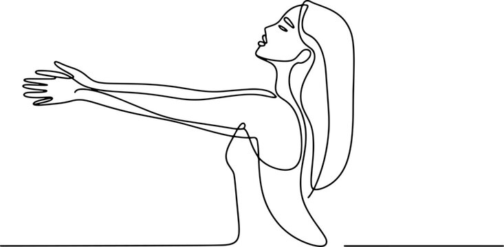 Woman reaching forward continuous line art vector graphic