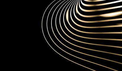 Naklejka premium An abstract digital illustration with curved golden lines on a dark background