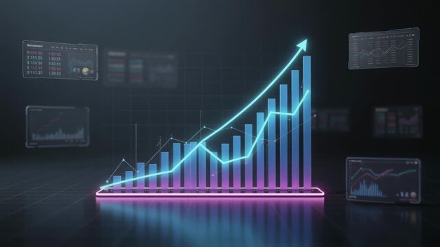 Dynamic video showcasing upward trend in data analytics with vibrant bar graphs for business growth