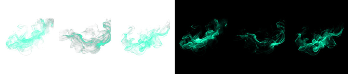 Fototapeta premium Abstract cyan smoke or steam vapor isolated on transparent background.