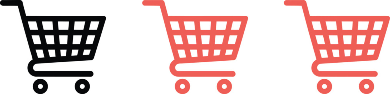 Shopping cart icon set, modern ecommerce icons in outline and flat design style for online shopping retail apps and digital marketplace graphics.