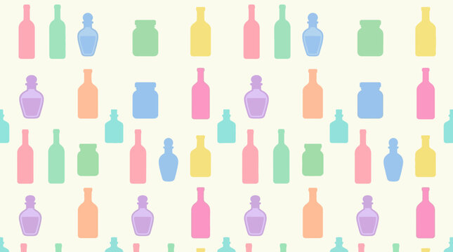 Colorful bottles on a pastel background.