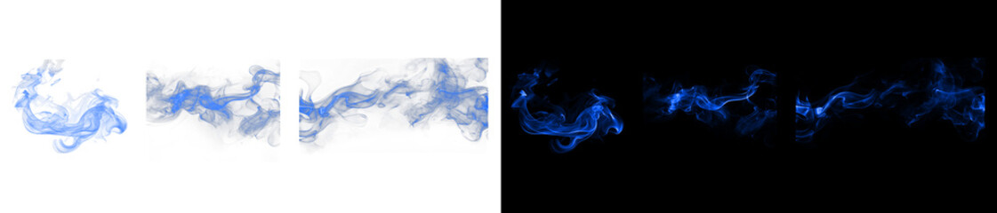 Royal blue magical spirit smoke wisps isolated on dark background set. © Ontime Rahela