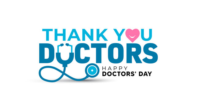 Thank You Doctors, logo with stethoscope vector illustration for Doctors Day promotion.