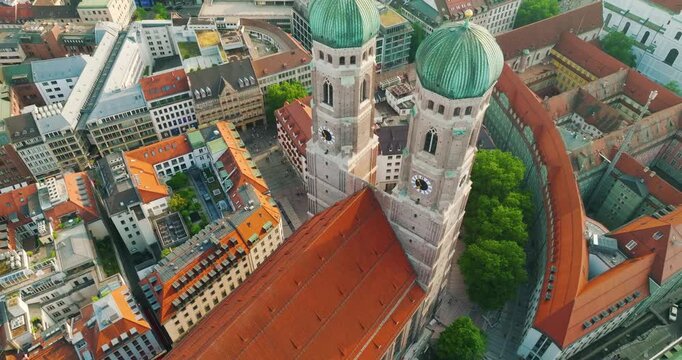 Munich Frauenkirche Church Aerial Footage