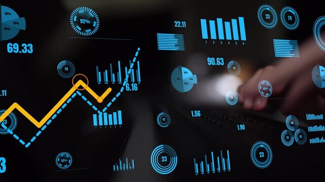 This image displays data visualization elements with graphs and statistics, illustrating trends in a digital workspace for effective business analysis and decision-making. Xenic