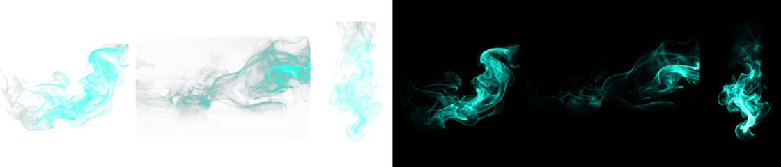 Cyan turquoise glowing smoke effects and magic vapor plumes isolated. © Ontime Rahela