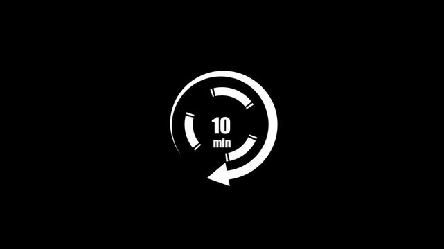 Min clock icon animation. arrow Clock 10-minute icon Digital and analog clock 10 minutes isolated on white background. 4k video