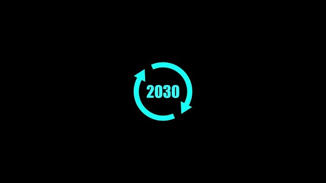 2030 text with screen effects of technological failures. Spectacular screen glitch with various kinds of interference.4video