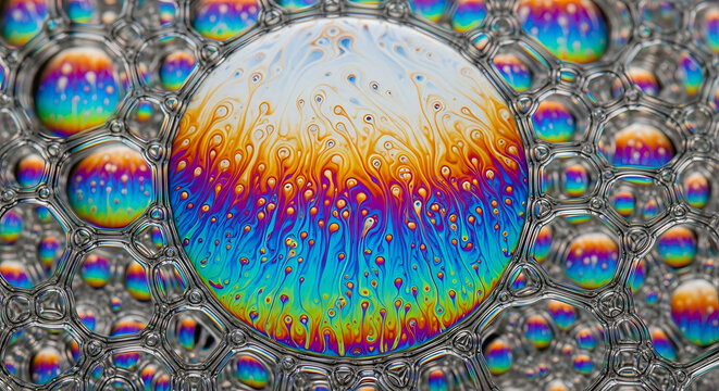 Colorful abstract 3D sphere with gradient patterns on digital background