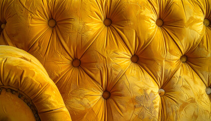 Fototapeta premium Close-up of a luxurious tufted yellow velvet sofa texture.