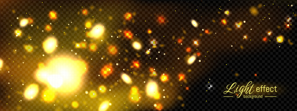 Gold butterfly dust and firefly light glow on magic dream effect background. 3d sparkle star glitter for luxury glam. Curve line isolated on transparent fog and dusty stardust for festive decoration