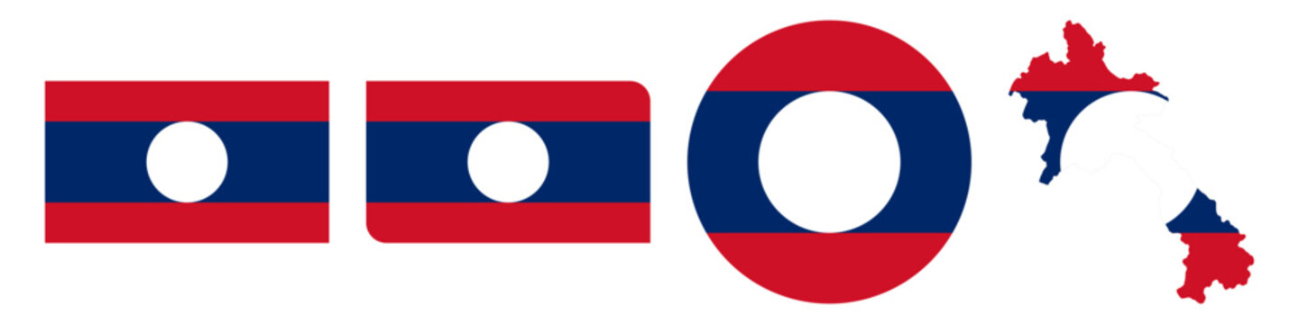 laos circular, laos rectangular, and laos map flag flat icon