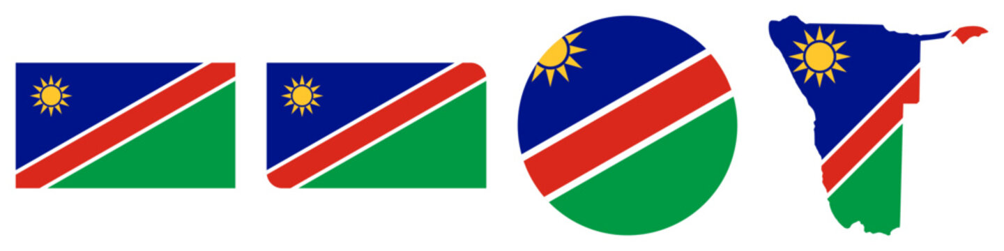 namibia circular, namibia rectangular, and namibia map flag flat icon