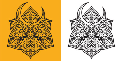 Ornate Fleur De Lis Mandala with Crescent Moon Decorative Ornament © Hamdani