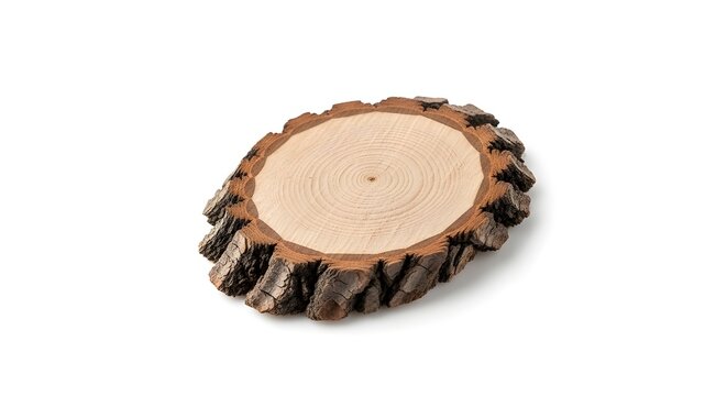 Tree Bark Slice With Natural Texture, Rustic Wood Pattern Detail Symbolizing Strength, Growth, And Nature&rsquo;s Beauty On Clean White Solid Background