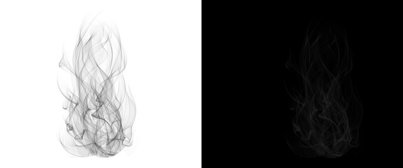 Fototapeta premium Ethereal smoke wisps on white and black backgrounds, delicate gray vapor trails, swirling steam effect for graphic design overlays