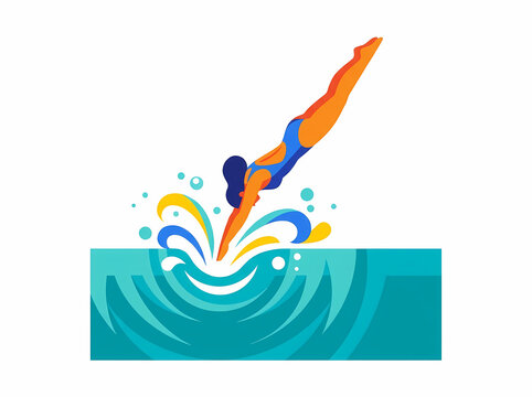 Woman swimmer diving into the blue water pool.