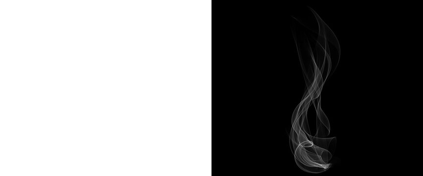 Ethereal white smoke swirl on black background, rising steam trail for food and drink photography, wispy vapor texture for creative overlays