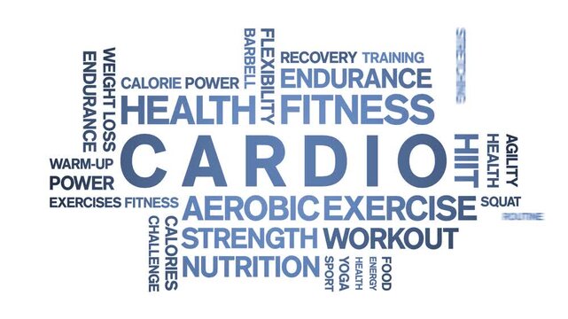 Cardio animated word cloud-text design animation tag kinetic typography seamless loop.