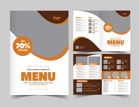 Restaurant menu design. Vector brochure template for cafe, coffee house, restaurant, bar. Food and drinks