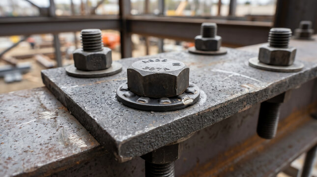 Direct tension indicator washer load cell on an A325 bolt at a splice plate