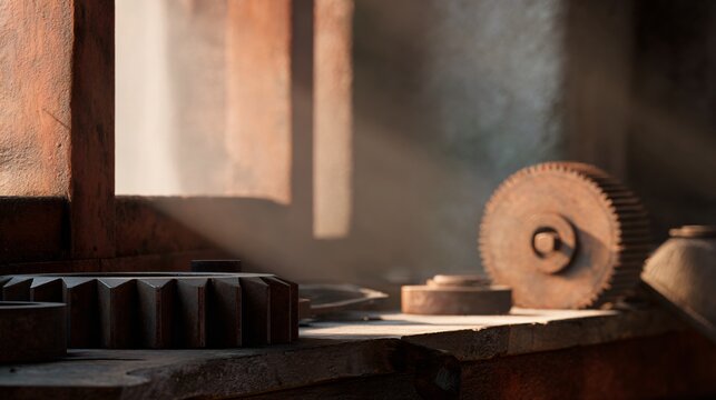 Abandoned workshop adventure rusty mechanical parts dusty atmosphere captivating photography industrial environment