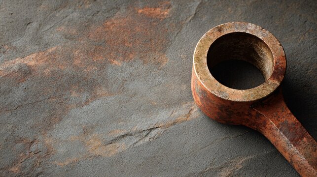 Rusty piston and connecting rod on worn metal surface industrial workshop macro photography textured background