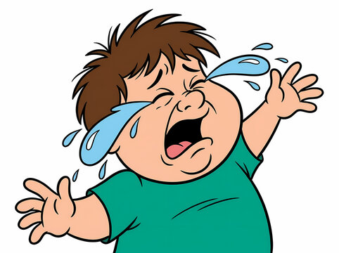 Cartoon illustration of a young boy crying hysterically with tears streaming down his face.