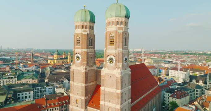 Munich Frauenkirche Church Aerial Footage
