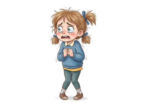 A scared little girl crying and trembling with fear.