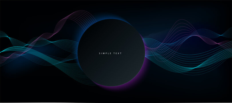 Digital neon background. Abstract equalizer with a circle. Luxury black and neon vector background. Vivid modern gradient for banner. 