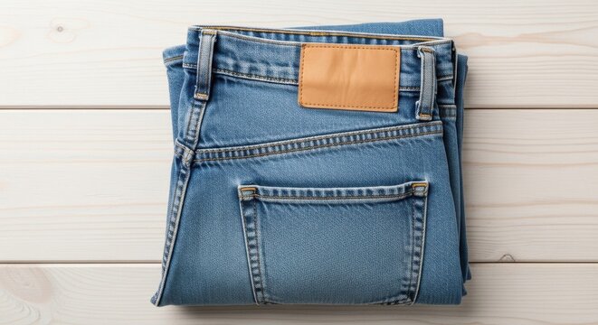 Folded blue denim jeans isolated on white background