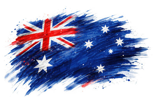Stylized watercolor paint brush stroke australian flag design as PNG asset isolated on transparent background