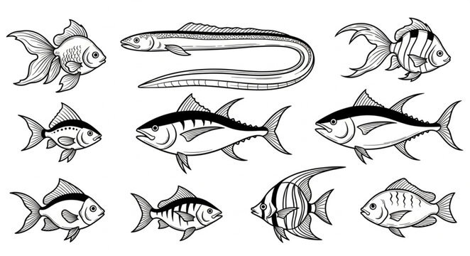 Variety of fish species illustrations.