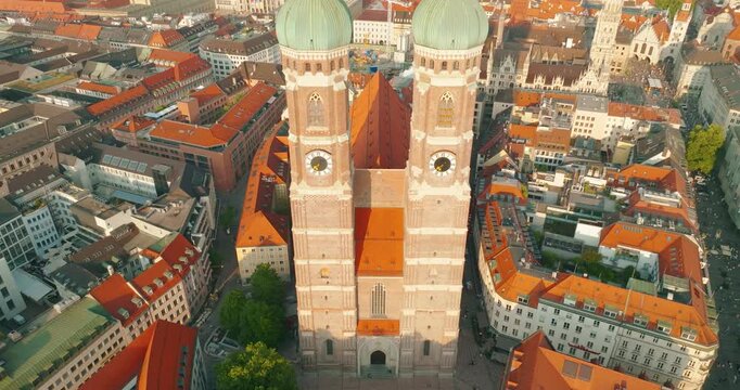 Munich Frauenkirche Church Aerial Footage