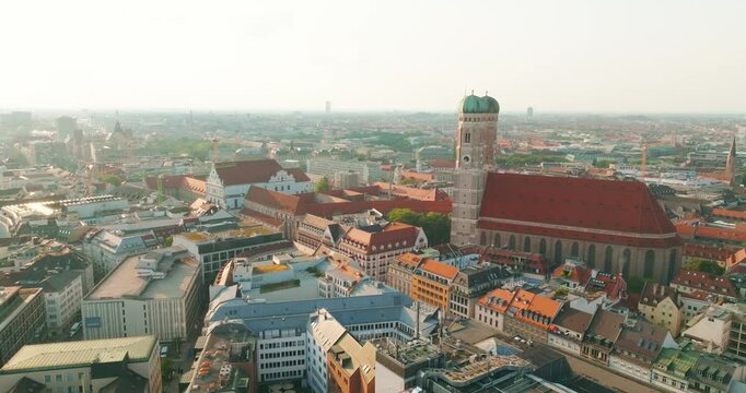 Munich Frauenkirche Church Aerial Footage