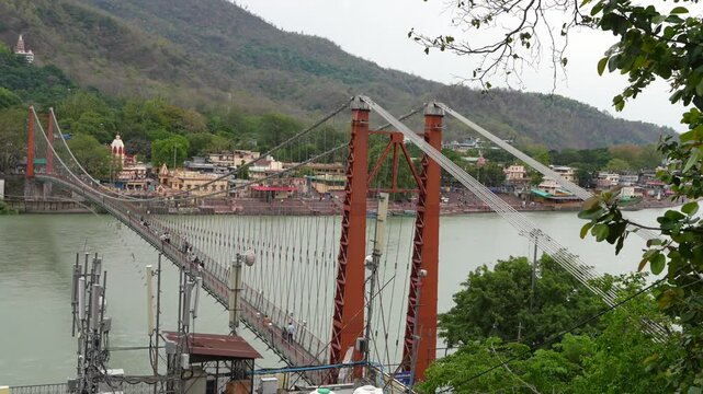 Ram Jhula Bridge over Ganges River in Rishikesh Uttarakhand India
