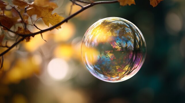 giant soap bubble reflecting different seasons inside spring summer autumn winter in one sphere magical realism soft light clean background
