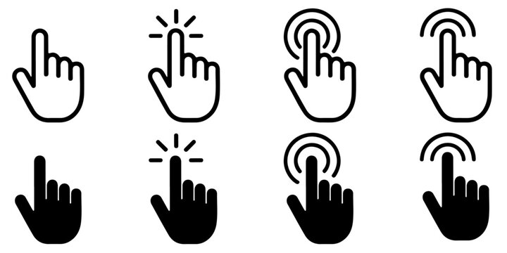 Hand cursor click icon set