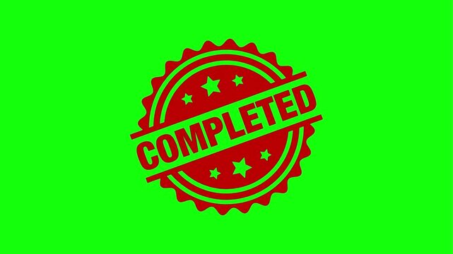 Animated red 'Completed' stamp in various styles on green screen background