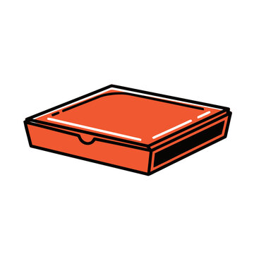 Red closed pizza cardboard box.