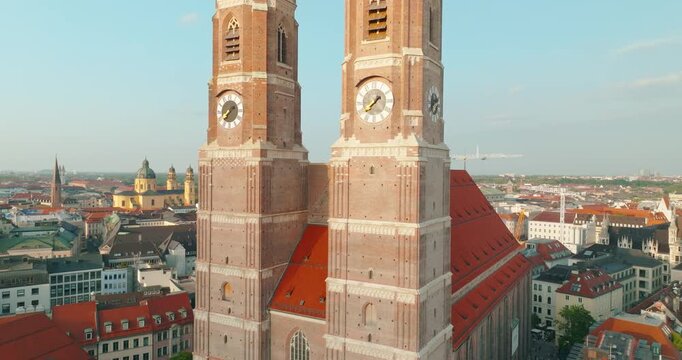 Munich Frauenkirche Church Aerial Footage