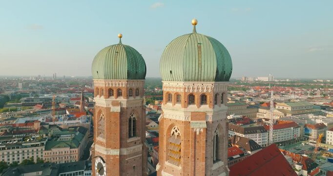 Munich Frauenkirche Church Aerial Footage
