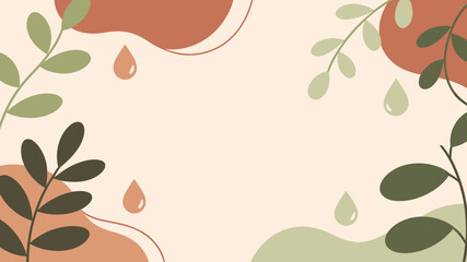 A modern mid-century style illustration featuring organic leaf shapes in earthy tones, ideal for home decor and branding backgrounds. © Prasetya
