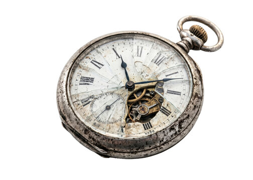 Vintage broken silver pocket watch with internal gears