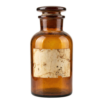 Old brown glass medicine bottle with weathered blank label