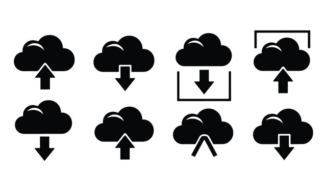 Vector cloud direction icon set with arrows - Blue icon set - Modern style icon  - Glyph and solid icon set - Icon vector