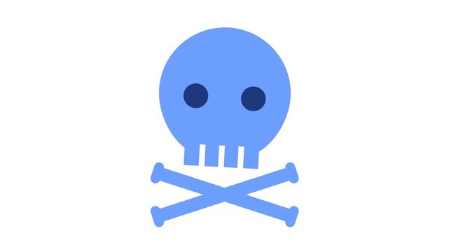 Blue skull and crossbones warning animation